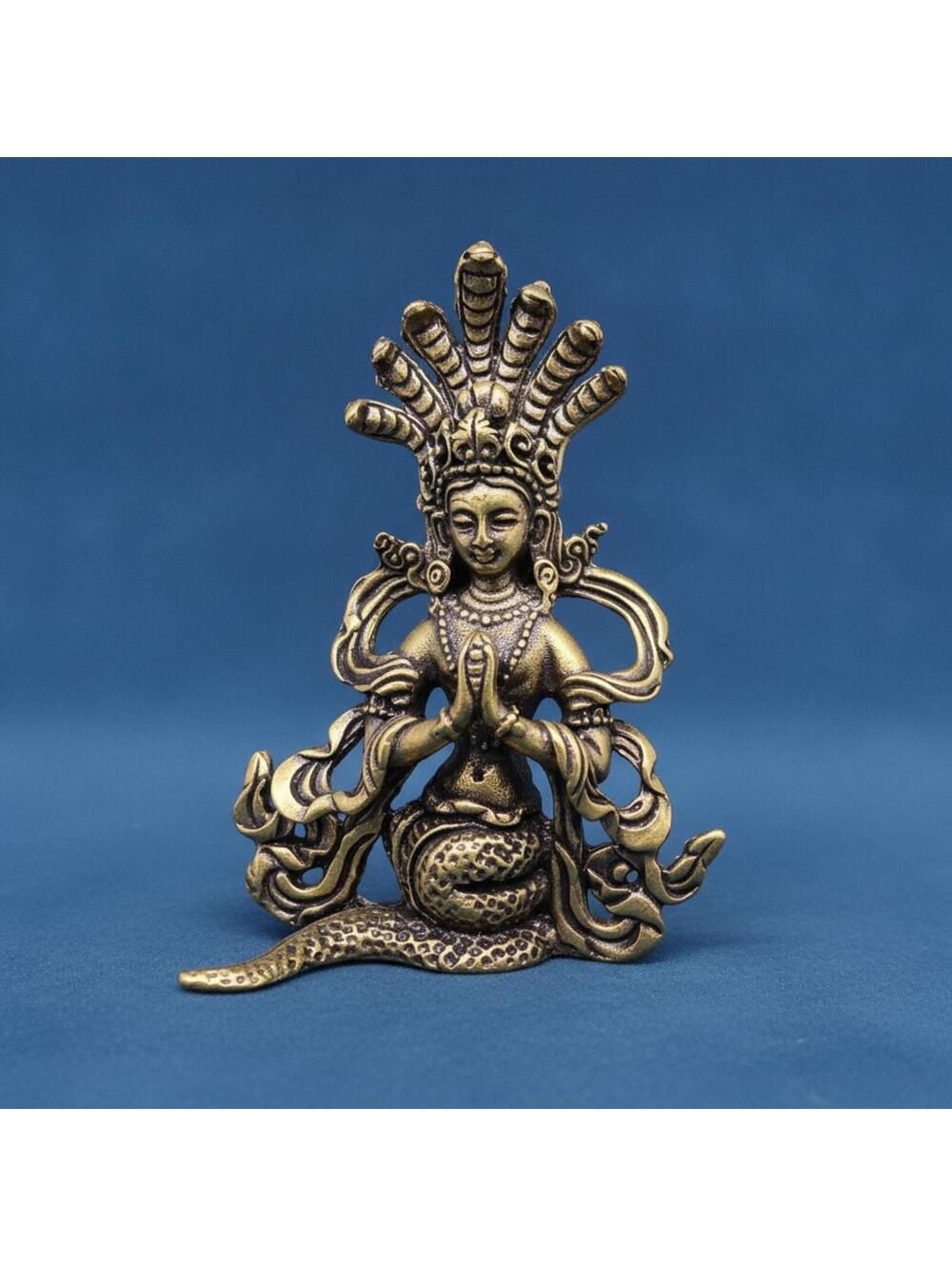 Brass Nuwa Deity Serpent Figurine Decorative Statue